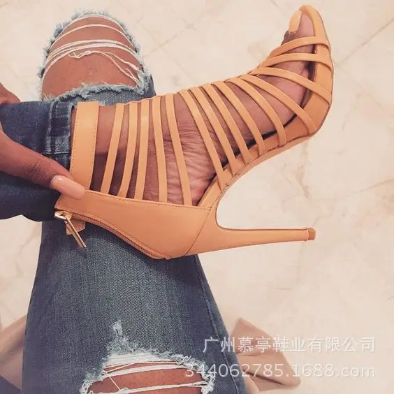 

Summer new solid color multi band sandals banquet shoes evening shoes