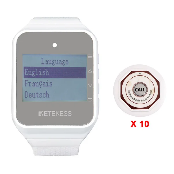 Version 3 WHITE Retekess TD108 многоязычные часы приемник+ 10 шт. кнопка вызова для ресторана пейджер Беспроводная система вызова обслуживание клиентов - Цвет: Version 3 WHITE