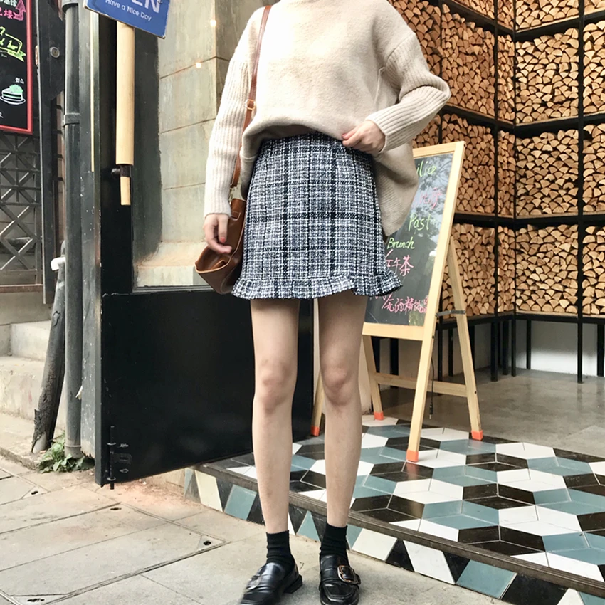 picture color kawaii короткие женские Облегающие юбки высокая Талия Сексуальные вечерние Flada Mujer модные мини гофрированные твидовый в клетку осенние Jupe Femme - Цвет: picture color