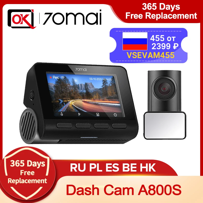 Промо код RUCN400 70mai A800 4K A800S задняя парковочная камера GPS ADAS Ultra HD UHD 2160P Разрешение