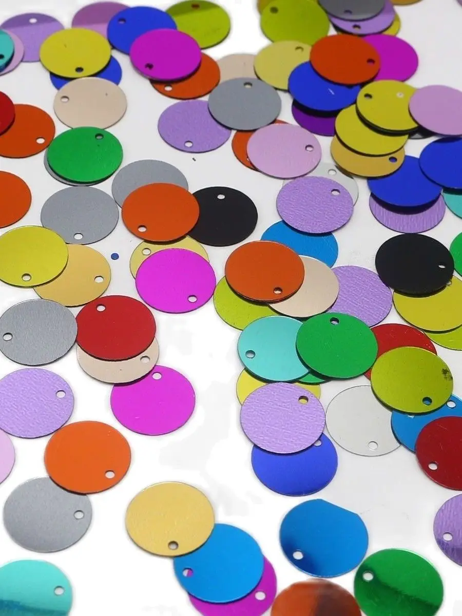60 г разноцветные плоские и круглые Блестки с отверстиями 6-20 м |