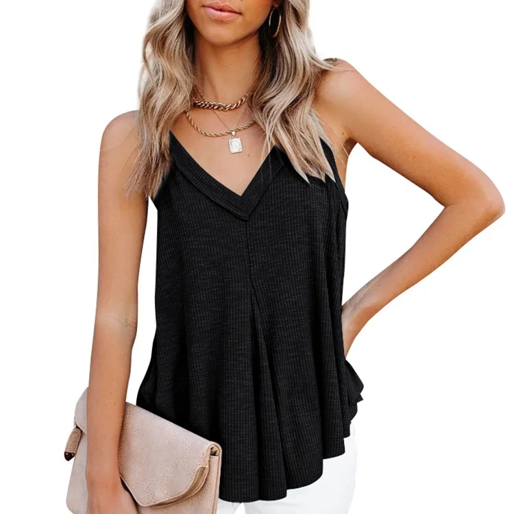 

women's summer V-neck vests irregular hem sleeveless cotton blouse