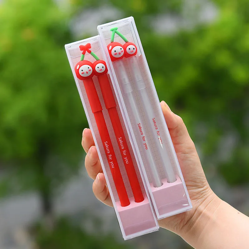 

24 pack/lot Creative Cherry Girl Gel Pen Set Cute 0.5mm black ink Signature Pen School Office writing Supplies Promotional Gift