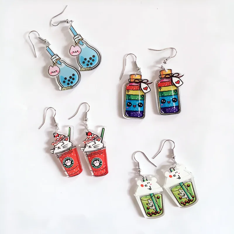 Обновленные зимние милые висячие серьги подвески в виде бутылки с молоком и чая