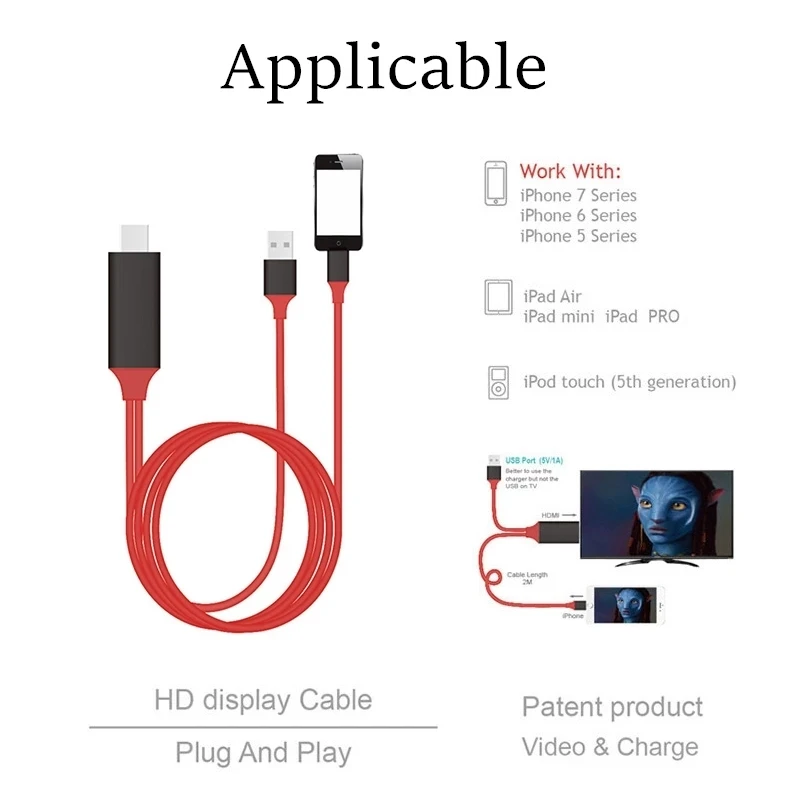 Кабель 1080P для iPhone совместимый с HDMI Женский кабель HD AV Кабель-адаптер поддержка IPad