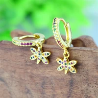 brass micro pave cz zircon cubic dragonfly earrings for sweet rural style outdoor casual jewelry accessories girlfriend gift