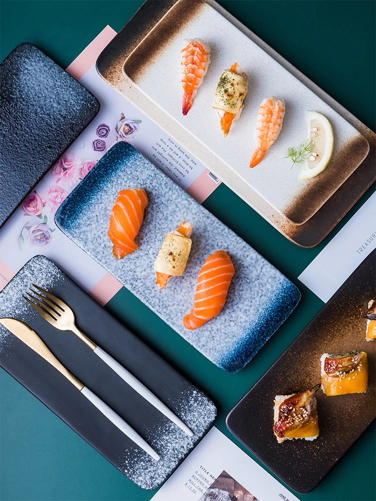 

7.5/10/12 inches Ceramics Rectangular Japanese Cuisine Sushi Salmon Plate Porcelain Western Food Snack Dish Household Tableware