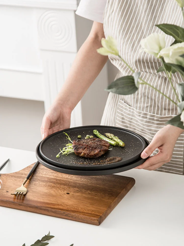 

Круглые креативные обеденные тарелки, матовые модные однотонные обеденные тарелки из стейка, просто керамическая посуда, кухонная посуда ...