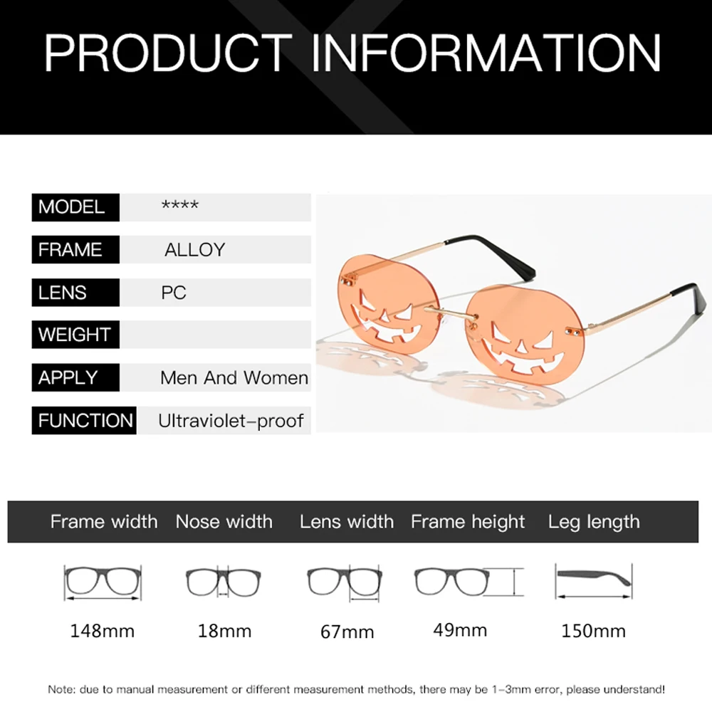 

LongKeeper Rimless Pumpkin Sunglasses Women Men 2020 Oval Hollow Sun Glasses Female Fashion Halloween Punk Eyeglasses Oculos