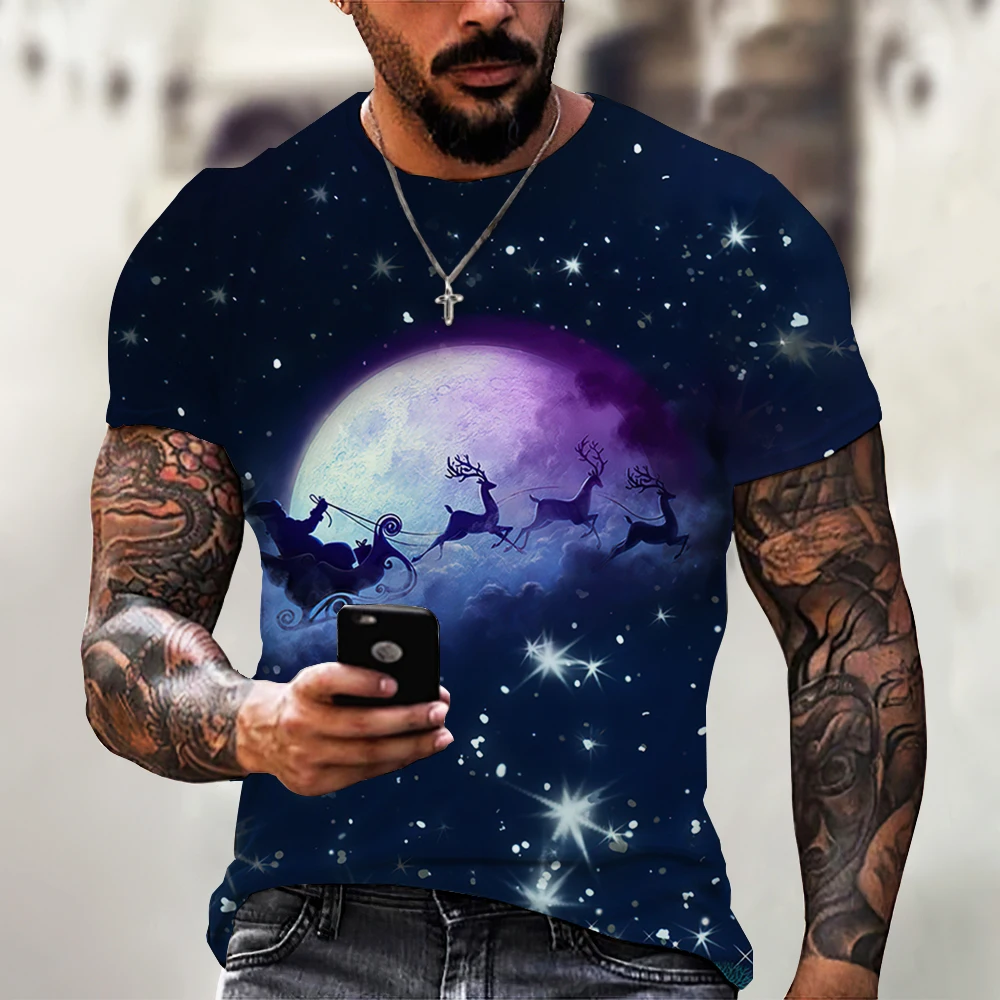 

Christmas Santa 3d Pattern Print T-shirt Snowman Holiday Party Shirt Print Short Sleeve Fun Home Short Sleeve Male Female Child