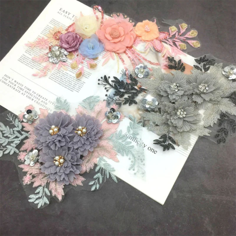 1 шт. 3D Цветочная вышивка нашивки для невесты кружевная ткань шитья Аппликация из