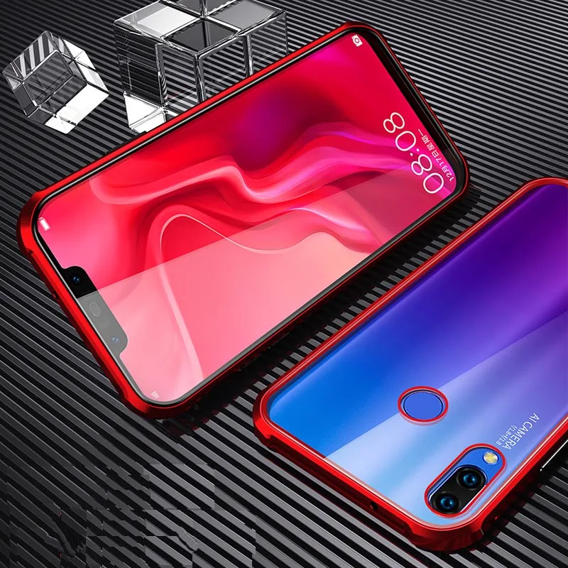 Металлический магнитный чехол для Huawei Nova 3i из закаленного стекла с магнитом на