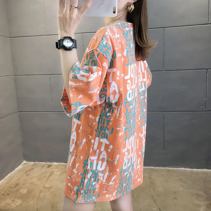 100% хлопок большие графические футболки женские модные с коротким рукавом