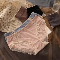 womens sexy lace underwear panties solid color mid waist hip up panties bowknot cotton girl shorts ladies panties