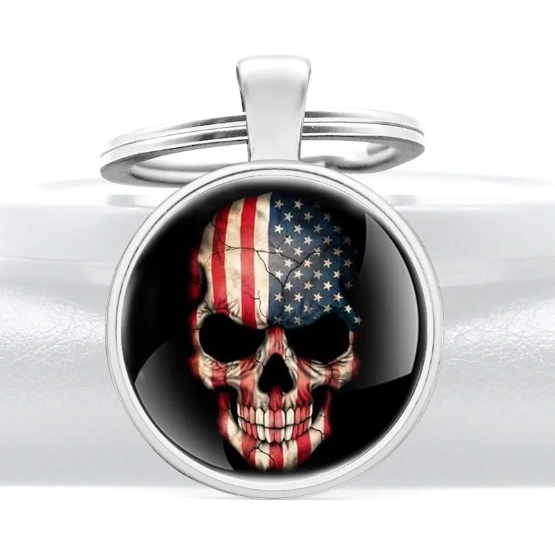 

Punk Style American Flag Skull Glass Dome key Chains Charms Steampunk Skeleton Men Women Key Ring Jewelry Gifts