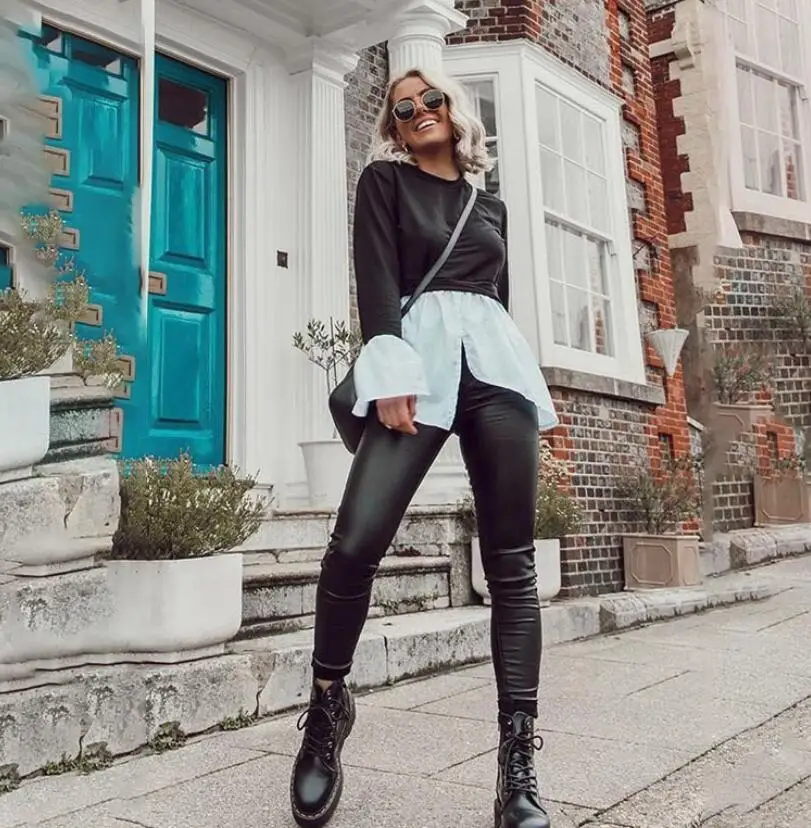 

Tunic T-Shirt Casual Ladies Split Tshirt Autumn Spring Clothes Streetwear Fake Two Piece T Shirt Women O-Neck Long Sleeve Tops