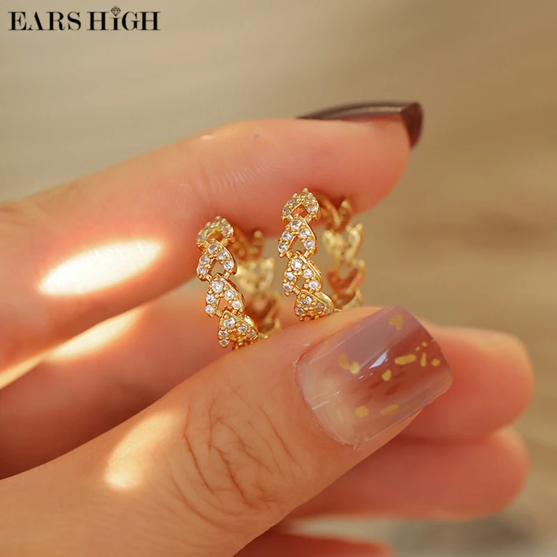 

EARS HIGH 2021 Korean Cute Exquisite Zircon Leaf Circle Hoop Earrings For Women Girls Fashion Buckle Boucle D'oreille Jewelry