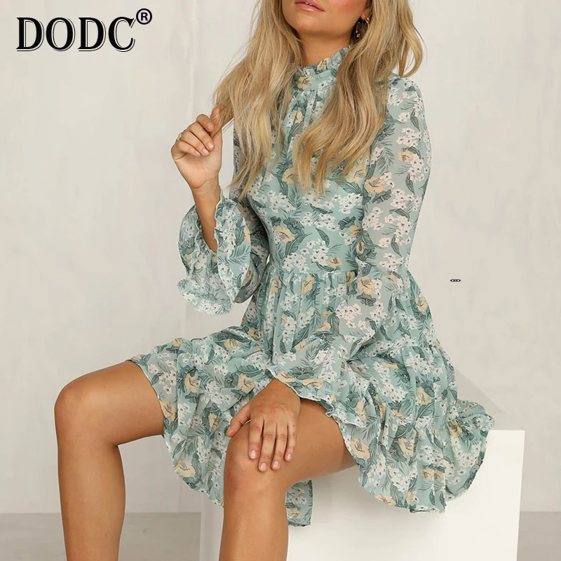 Женское шифоновое платье в стиле бохо с цветочным принтом и оборками праздничное