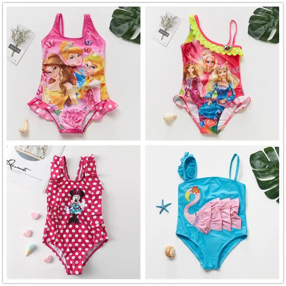 New Kids& Baby Girls Swimsuit 2~16Y Girls Swimwear Children one piece Cartoon Swimwear High quality Kids Beach wear- 9021MIX