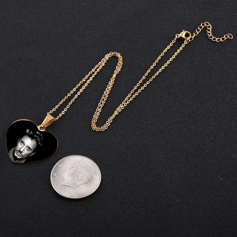 Johnny Hallyday Signature Name Necklace Custom Photo Pendant Stainless Steel Gold Color Chain Necklaces for Women Men Jewelry | Украшения и
