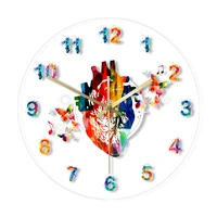 anatomy heart with colorful arabic numerals painting print acrylic clock medical art decor cardiovascular artwork wall clock