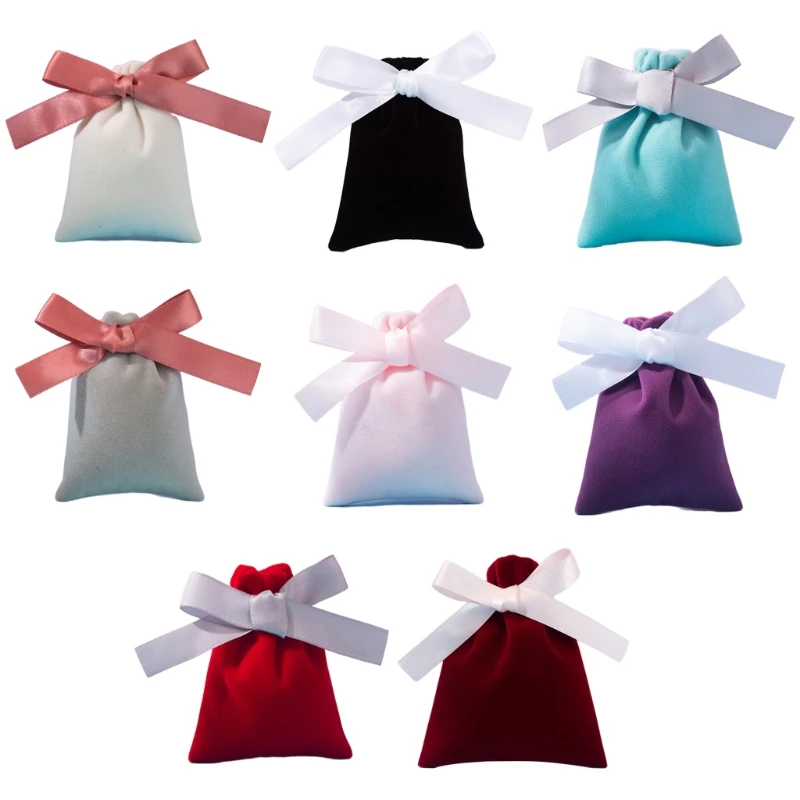 

50Pcs 7x9cm Jewelry Velvet Bags with Ribbon Flannel Pouches Wedding Candy Gift Packing Christmas Decoration