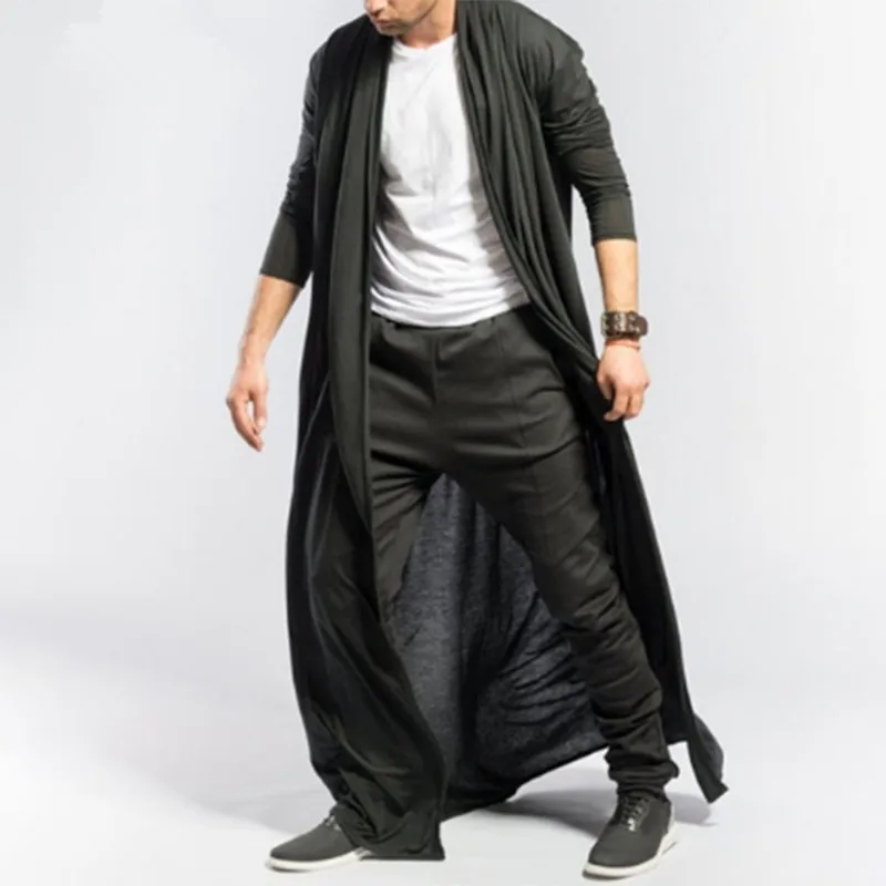 Готическая мужская длинная куртка весенне-осенний тонкий длинный плащ Мужская
