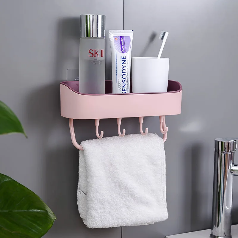 

Bathroom Double-layer Towel Rack Multifunctional Drain Rack Seamless No Perforation, With Hooks Removable Cosmetic Rack 2020