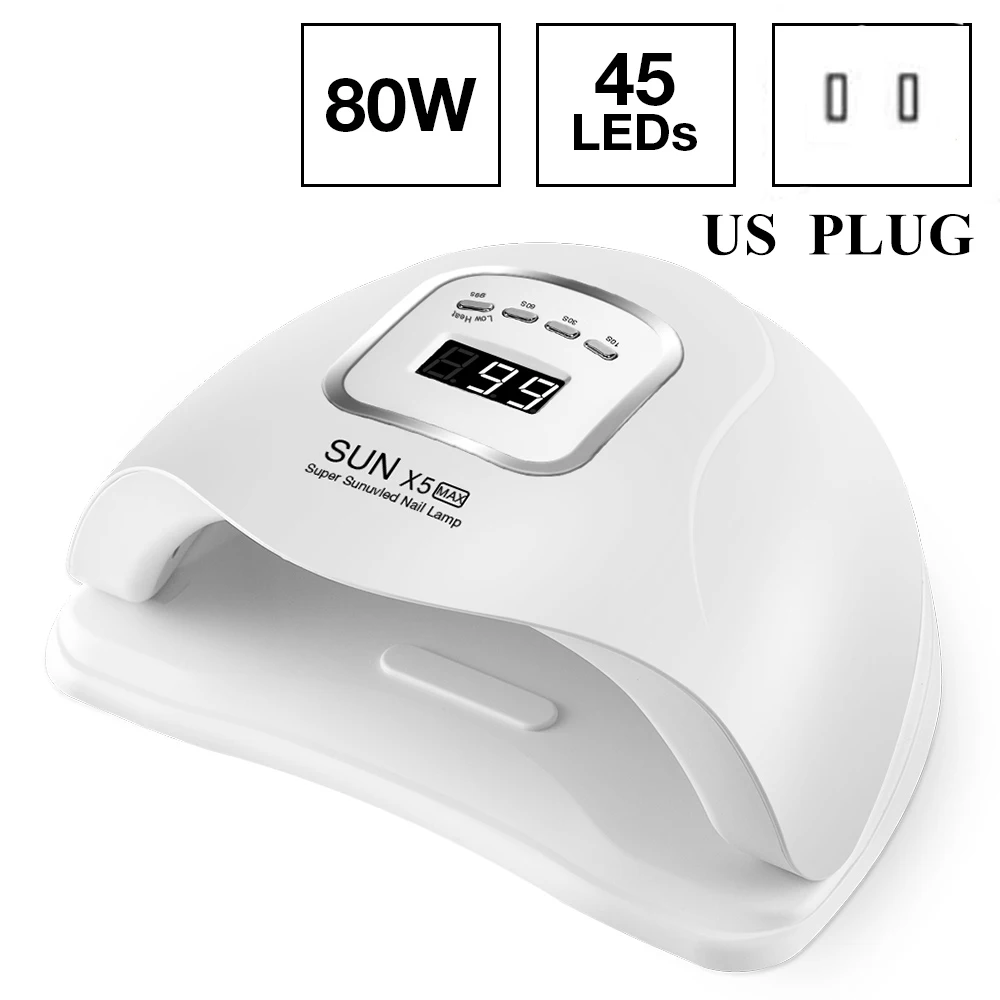 80W US Plug Dmoley 80/54 Вт Светодиодный светильник для ногтей, Сушилка для ногтей, УФ лампа Вт для ногтей, лампа для отверждения геля, 4 нижних таймера, ЖК-дисплей, инструменты для дизайна ногтей - Цвет: 80W US Plug