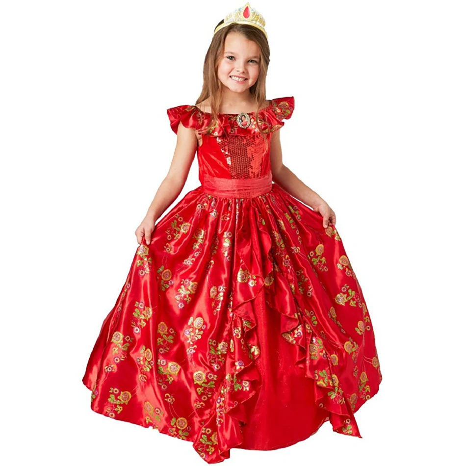 Girl Classic Princess Elena Red Cosplay Costume Kids of Avalor Dress Children Sleeveless Party Halloween Ball Gown Outfits | Детская