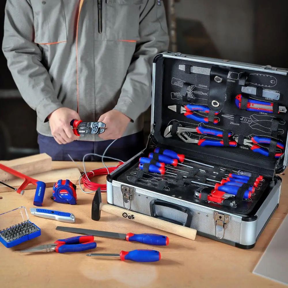 WORKPRO 119 шт алюминиевый ящик для инструментов набор бытовой набор инструментов ручные Инструменты Набор отверток гаечные ключи плоскогубцы