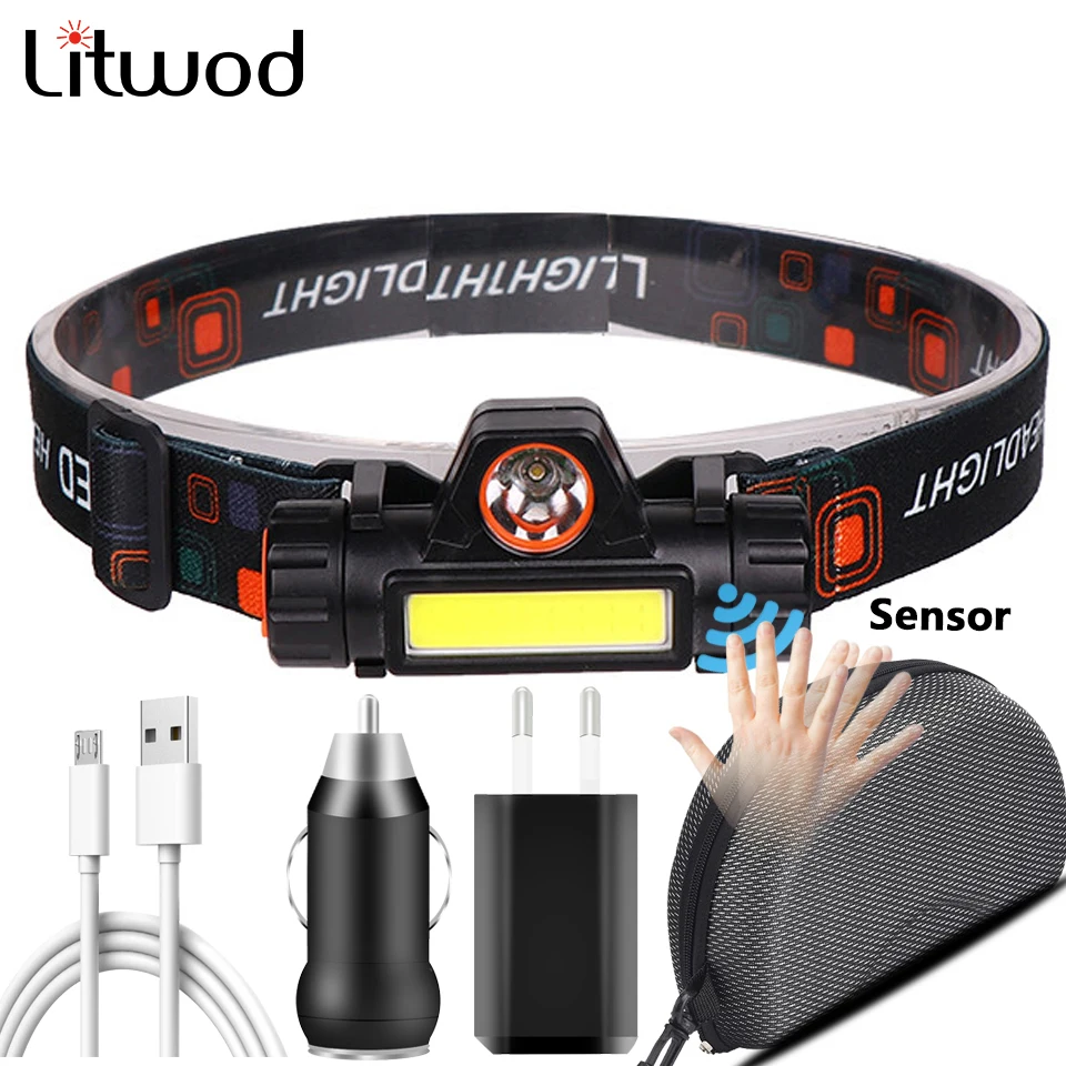 

Litwod 10W Body Motion Sensor Headlamp LED Mini Headlight Rechargeable Head Lamp USB Outdoor Camping head Flashlight