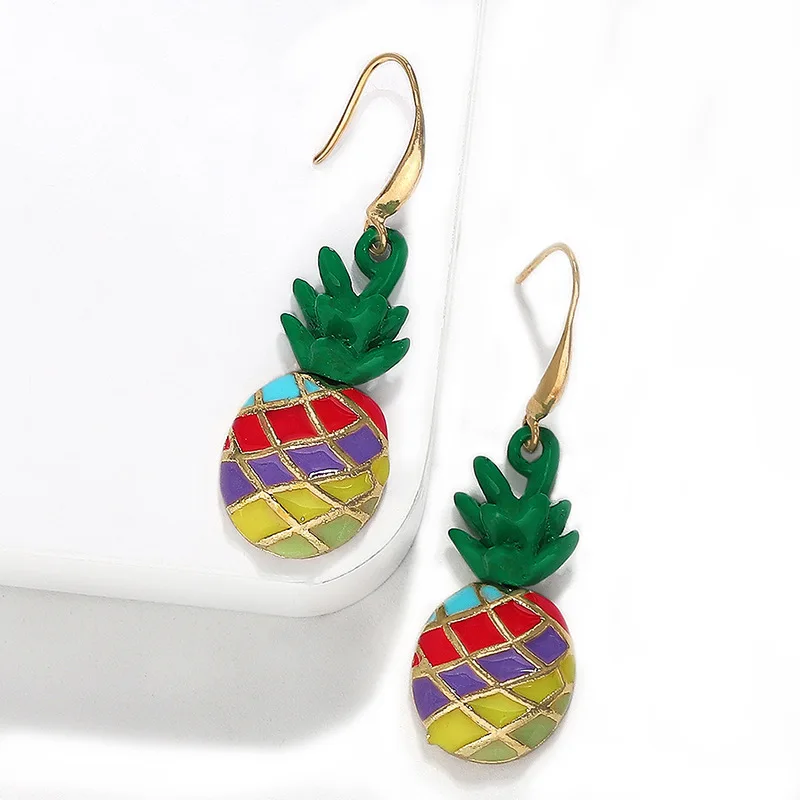 

MIREINA Tropical Fruit Series Pineapple Drop Earrings Colorful Metal Cute Sweety Earrings For Woman