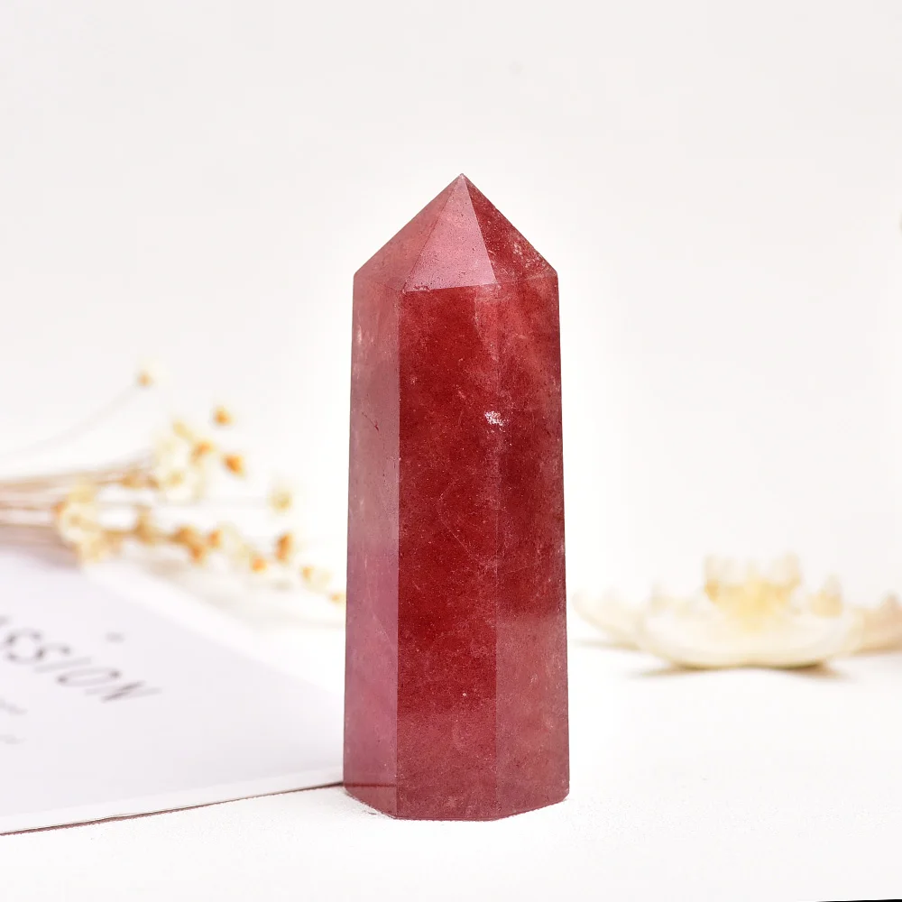 

Natural red crystal Point Strawberry Quartz Healing Energy stone for Home Decor Reiki Polished Crafts Stone Carved 1PC