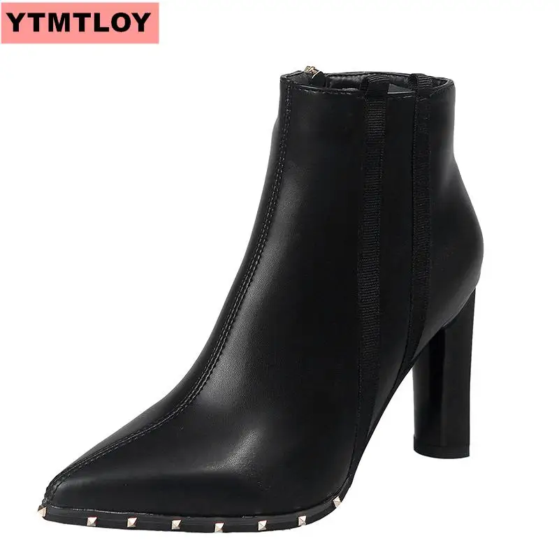 Женские ботинки Ботильоны Короткие из флиса с острым носком на каблуке шпильке