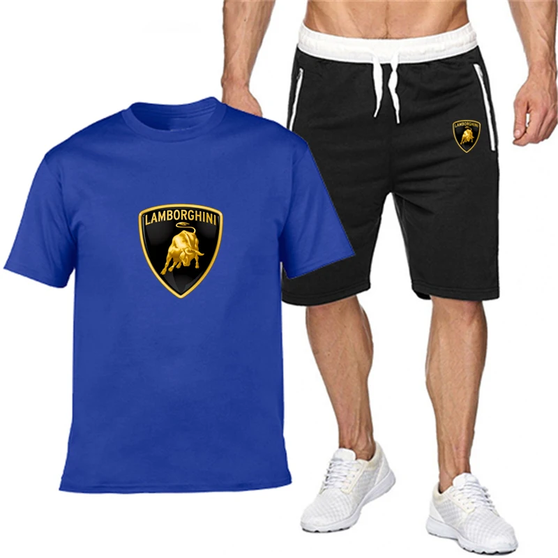 

2021 popular new cotton men's T-shirt + Sports Shorts Set car logo summer high quality T-shirt sports running sets