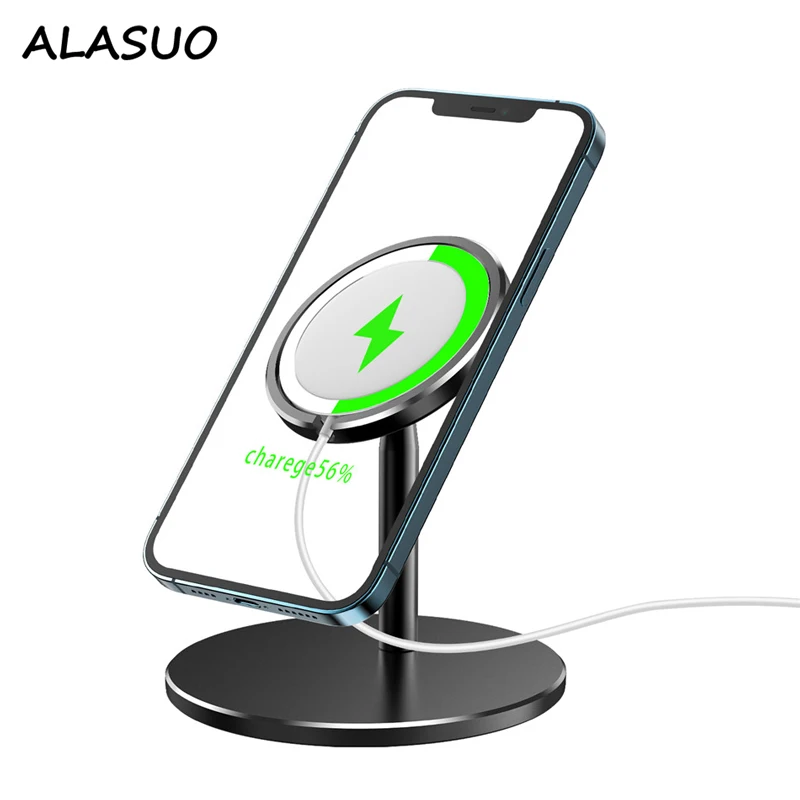 

Aluminium Alloy Cell Phone Holder Bracket For iPhone 12 Pro Max Magsafe Magnetic Wireless Charger Stand Rotation Desktop Holder