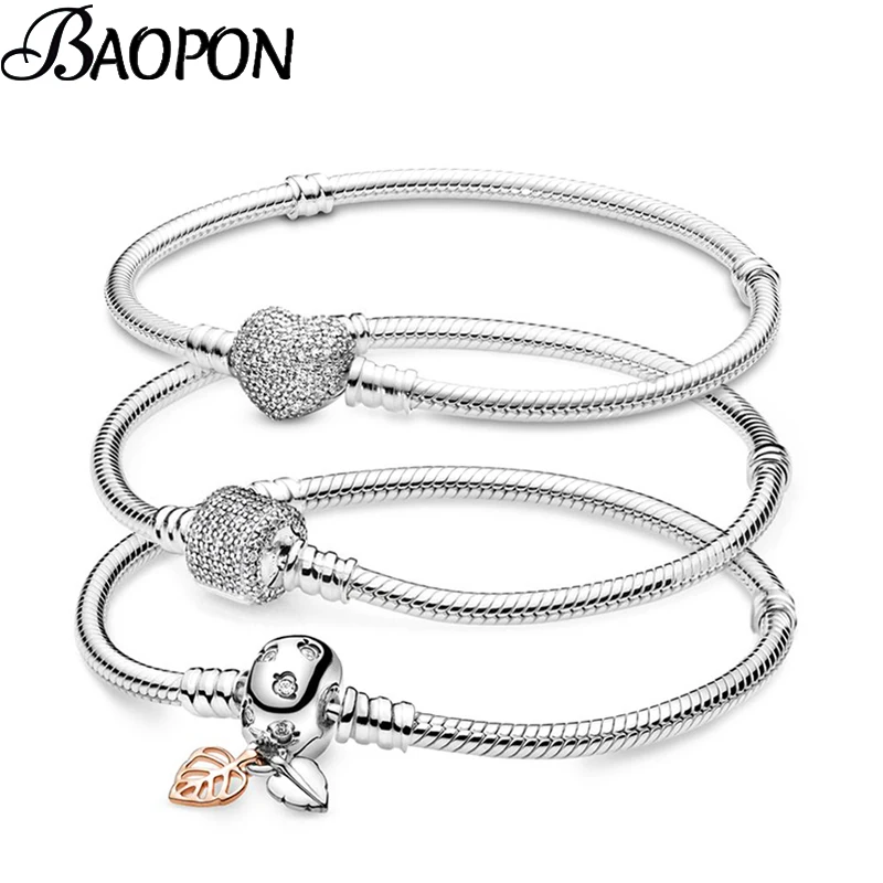 

BAOPON 2021 высокое качество серебро цветная змеиная цепь браслет Шарм подходят оригинальные бусины брендовые браслеты ювелирные изделия подар...