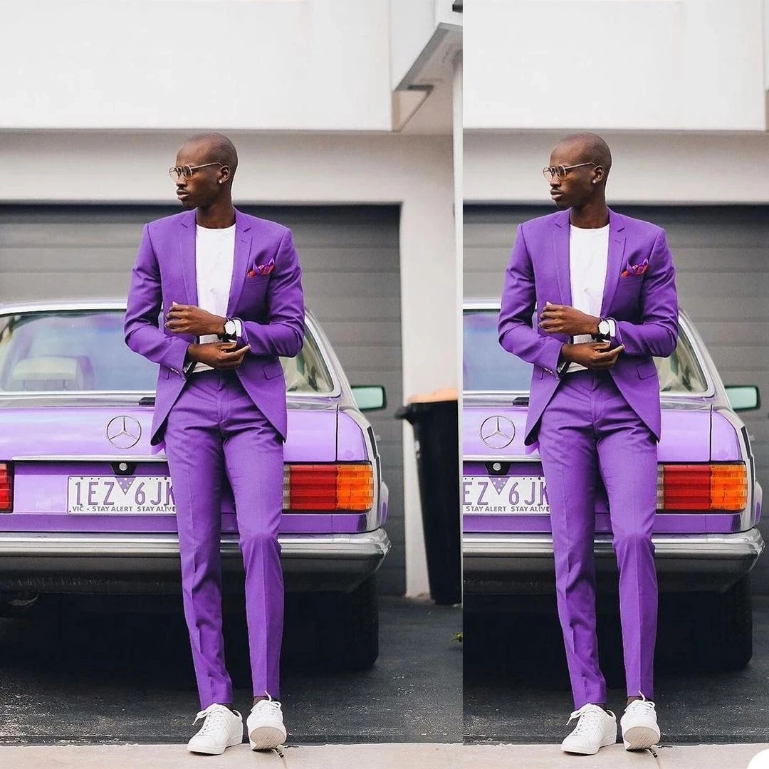

Latest Design Jacket Pants Groom Wedding Tuxedos Handsome Lavender Slim Fit Suits Prom Party Business Blazer Terno Masculino