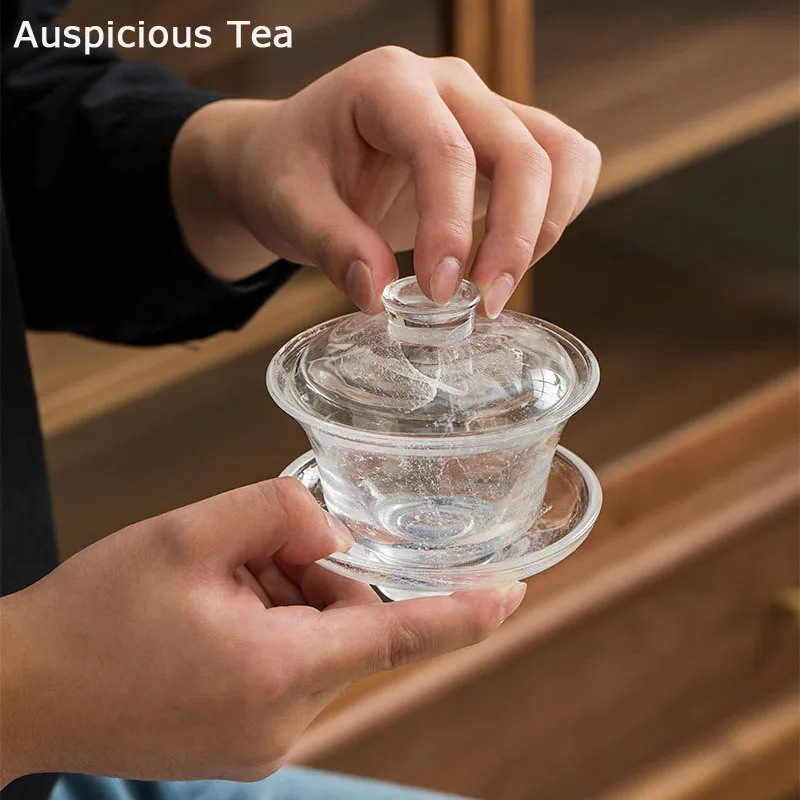 

Японская чаша с крышкой 150 мл, домашняя термостойкая стеклянная посуда ручной работы, посуда для напитков, чаша для приготовления чая с ручн...