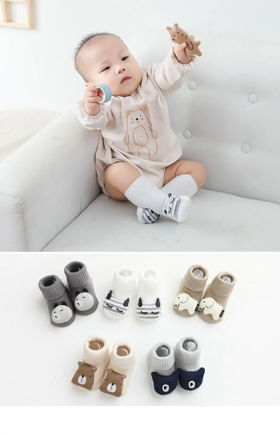 

10pairs/lot Newborn Cotton Cute Animal Baby Socks Cartoon Slipper Cute Anti Slip Cotton Toddler Baby Socks Shoes 0-36Month