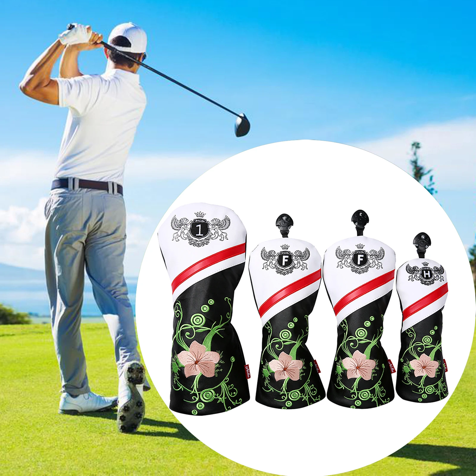 

4x Unique Golf Wood Headcover Golf Drivers Head Cover Travel Anti-Scratch Golf Head Cover Protection Guard for Golfer Sports