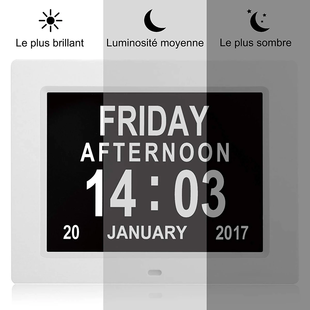 

8 "Inch LCD Digital Clock Calendar Date Day Time Clock Auto Dimming 8 Languages HD Display Reminder Alzheimer'S Plastic Clock