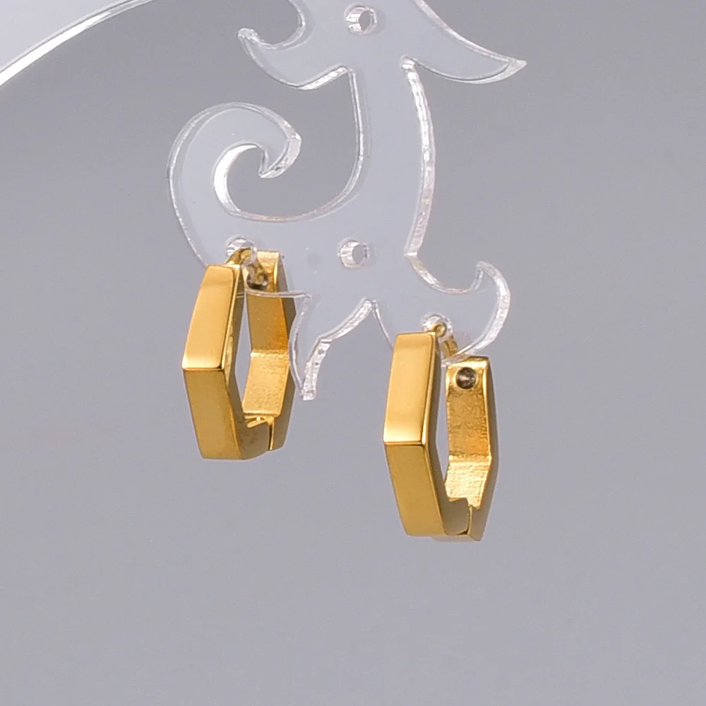 

Geometric Style Hexagonal Ear Buckle Fashion Ear Hoop Earrings 18K Gold Plated Titanium Steel