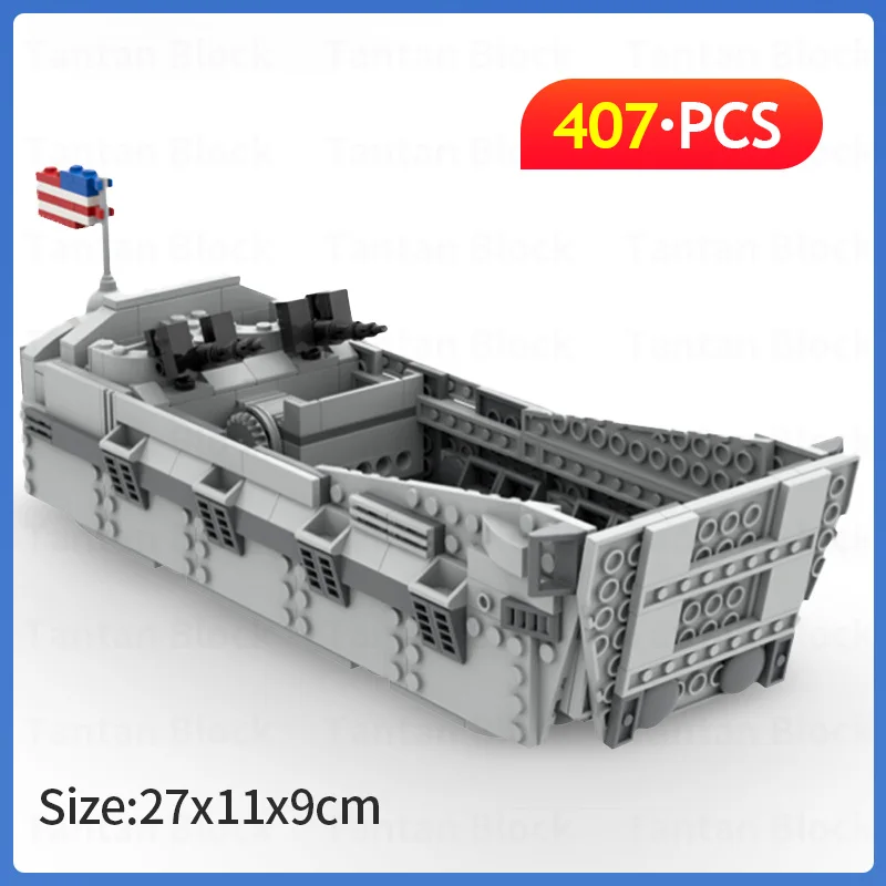 

MOC WWII US Military Higgins Landing Craft Warship Building Blocks Navy Weapon Boat World War 2 Bricks Classic Model Toys Gifts