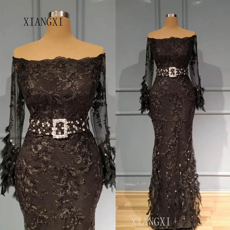 

Black Evening Dresses Long Mermaid Evening Dress 2020 Off The Shoulder Sleeves Full Sleeves Formal Gowns Party Dress vestidos