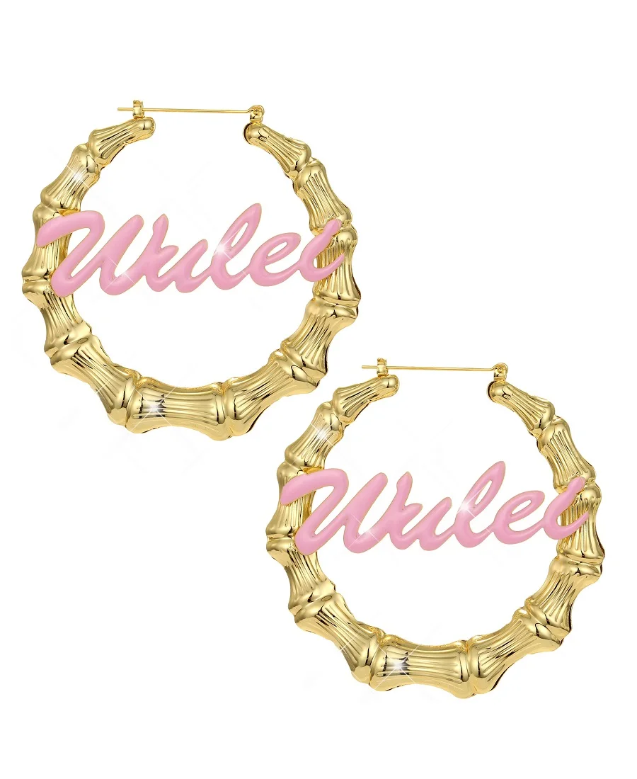 Cute Pink Color Custom Name Earrings Nameplate Customized Hoop Earring Coloful Earings Name  Hoop Earrings Letter Birthday Gifts