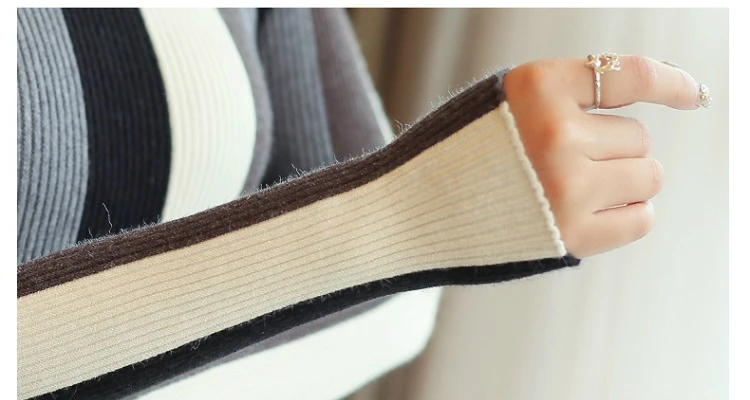 

Autumn Fashion Knit Sweater Turtleneck Long Sleeve Sweater 2021 Pullovers Women Sweaters Striped Slim Casual Women Clothing 1327