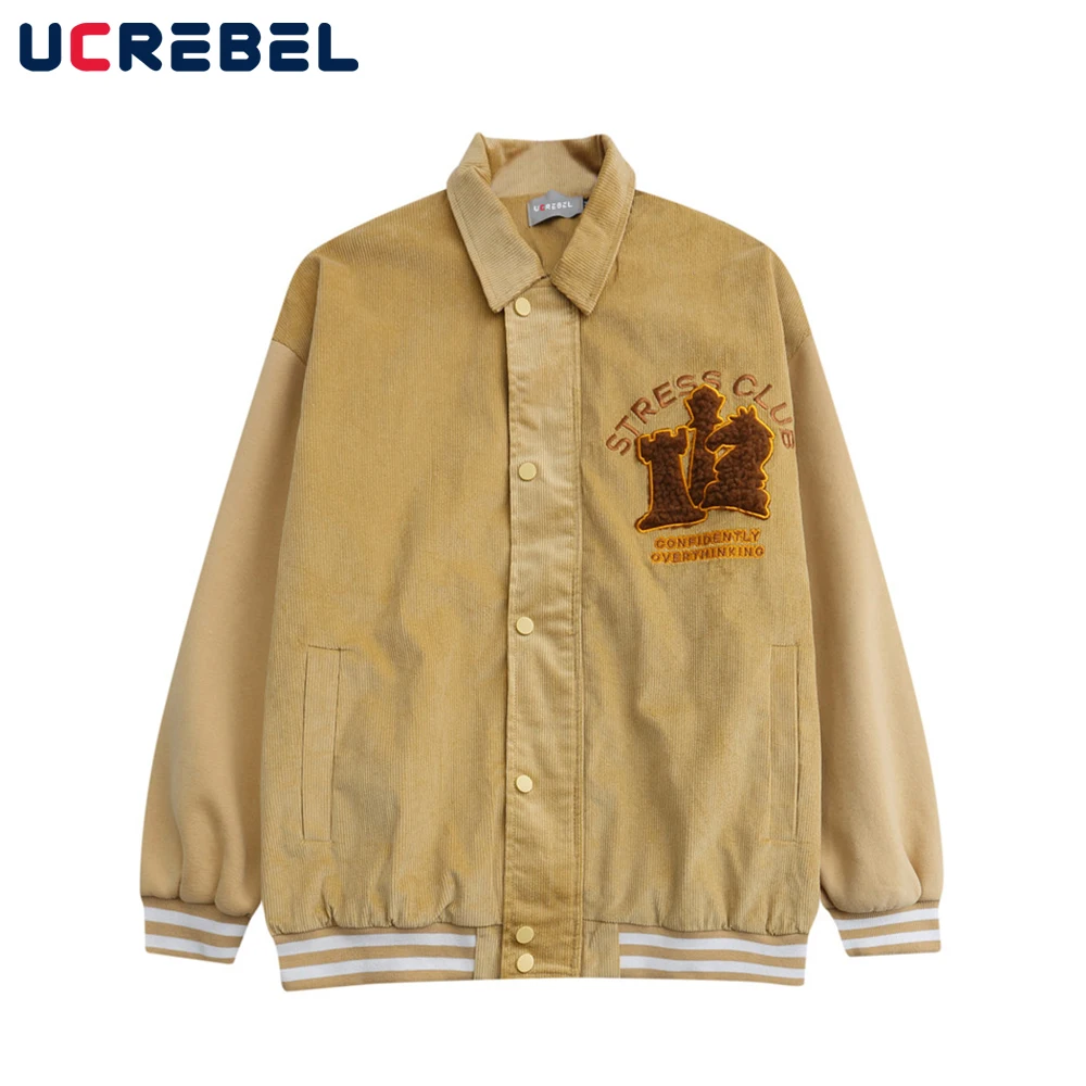 

Вельветовая куртка с вышивкой букв, Мужская Уличная одежда, зимняя бейсбольная куртка, повседневная свободная Мужская куртка Letterman, верхняя...