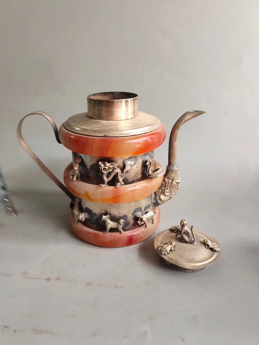 Белый медный фарфоровый заварочный чайник китайский антиквариат около 150 лет